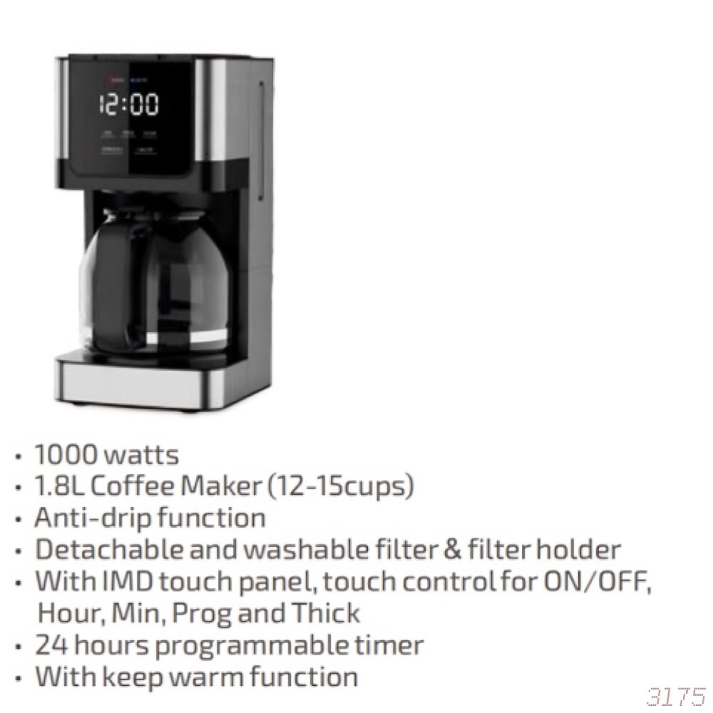 Máquina de café americana doméstica 1.8L transfronteriza Europa y Estados Unidos en stock cafetera de goteo cafetera de goteo