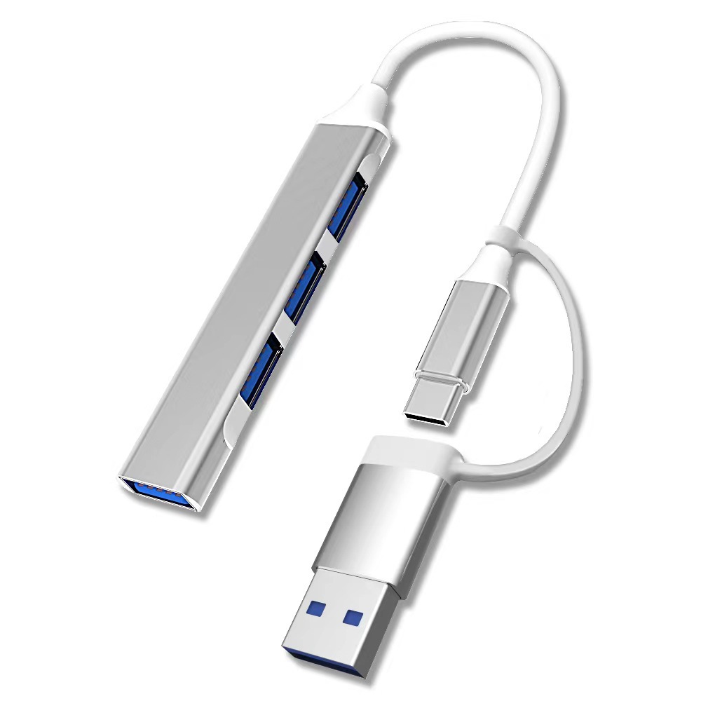 Dos en uno tipo-c uno arrastrar cuatro + USB adaptador macho Plata