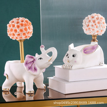 家居创意轻奢桌面陶瓷动物兔夜灯摆件简约可爱大象床头台灯装饰品