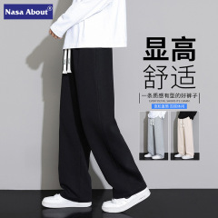 NASAブラックカジュアルパンツ男性春秋2025新型ゆるいストレートパンツ夏の薄いワイドパンツ