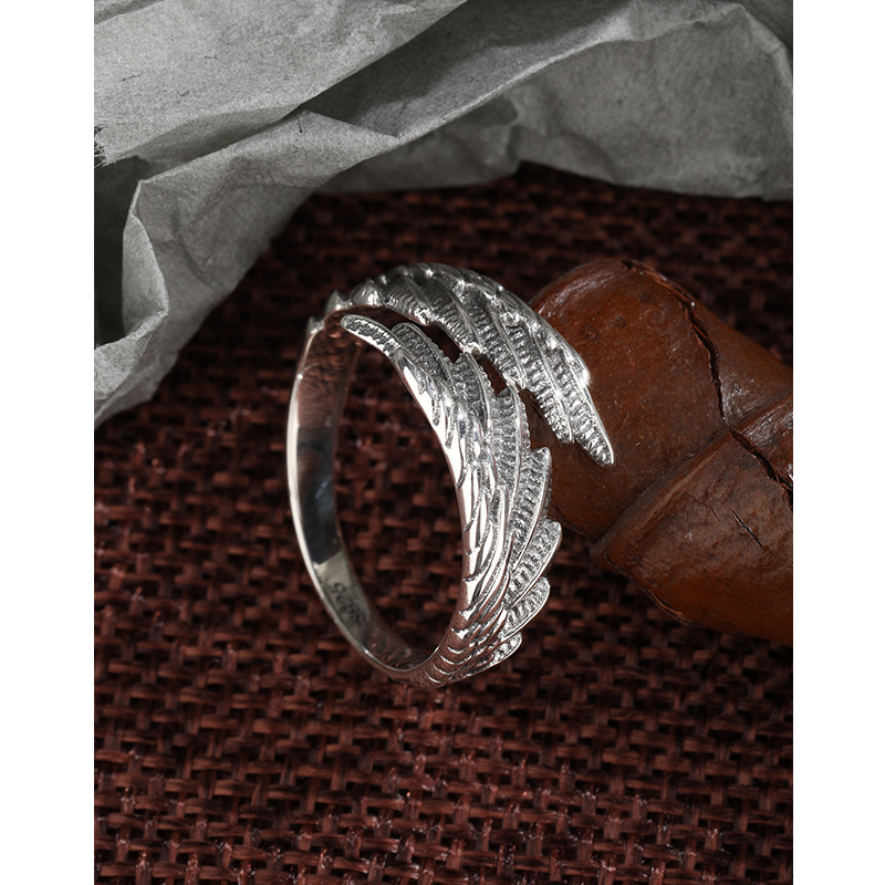 Cross-border Nueva joyería alas anillo femenino 925 plata esterlina nicho diseño personalizado anillo abierto de los hombres anillo de dedo índice