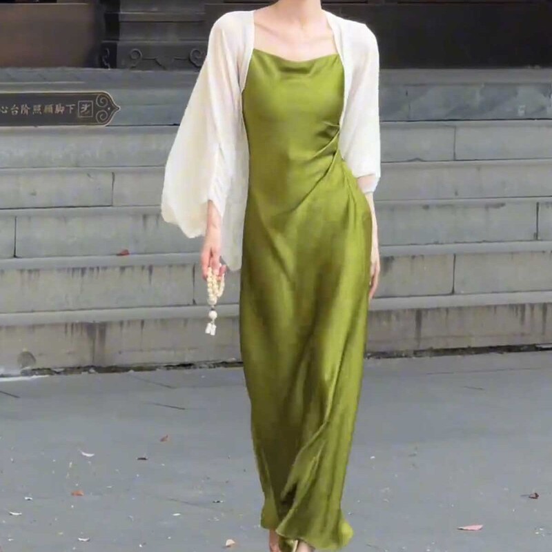 夏の女性用フェアリーテンセル日焼け止め服、チャイナドレススカート、小さなショール、チュールカーディガンジャケット、通気性のあるブラウス|undefined