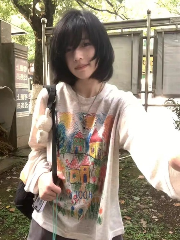 1285#实价广州原版面料 彩色手绘涂鸦防晒罩衫女网纱宽松长袖T|undefined