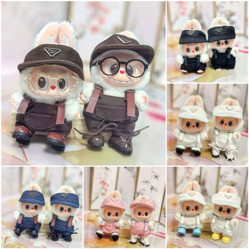 17cm Labubu Doll Clothes 10cm Cotton Doll Self-Mocking Bear Mickey Sun Hat Overalls Clothing