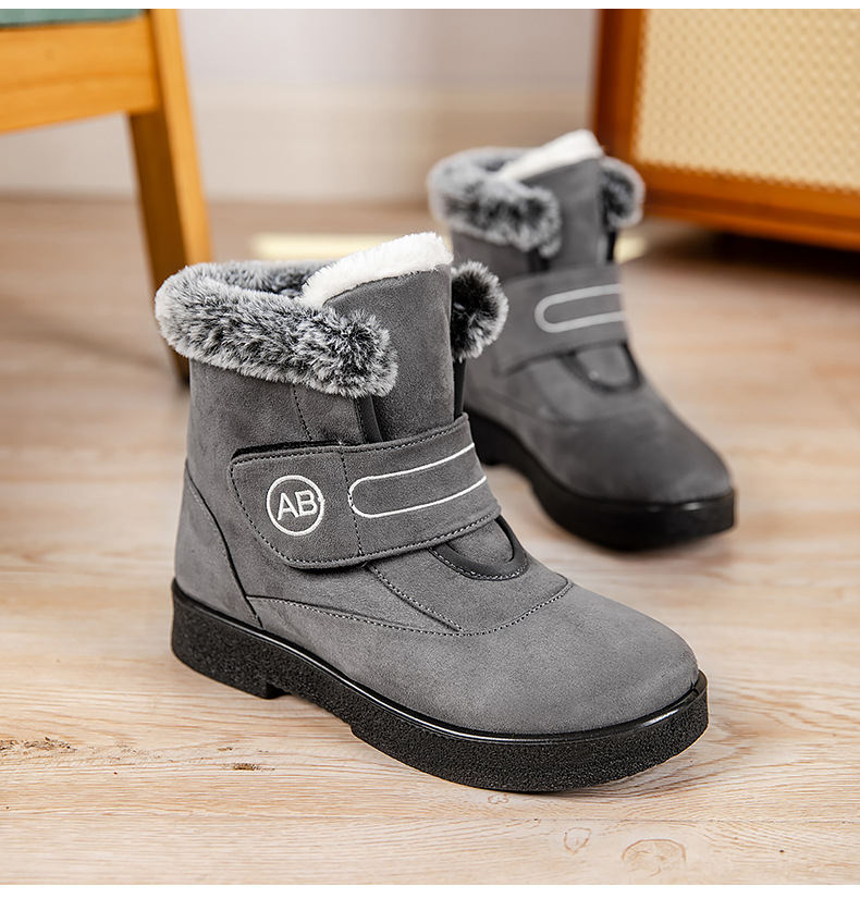Snow boots slip-on Velcro casual short boots Warm cotton shoes large size and thick_voghion.com