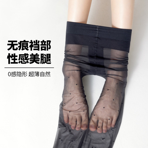 Black polka dot silk stockings for women, ultra-thin, high transparent, 0D anti-pick, wear-resistant, sexy black round dots, non-slip pantyhose.
