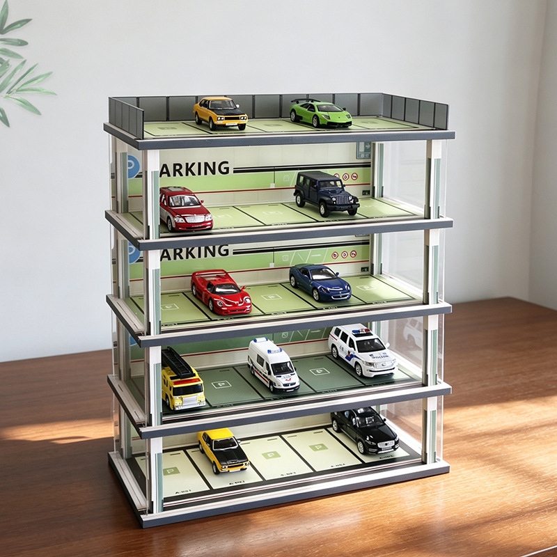 1:32 Scale Simulated Parking Garage Scene Model with Lights, Solid Wood Car Model Display Stand, Large Capacity Car Storage Box 1:32 Scale Simulated Parking Garage Scene Model with Lights, Solid Wood Car Model Display Stand, Large Capacity Car Storage Box