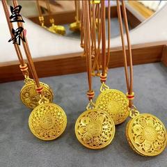 越南沙金八宝富贵罗盘镂空吊坠铜镀金古法福字八宝罗盘吊坠肖邦链