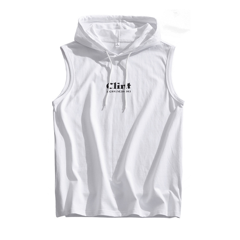 フード付きノースリーブ Tシャツ夏の新しいメンズベスト純綿トレンディカジュアルルーズプリント服メーカーのドロップシッピング|undefined