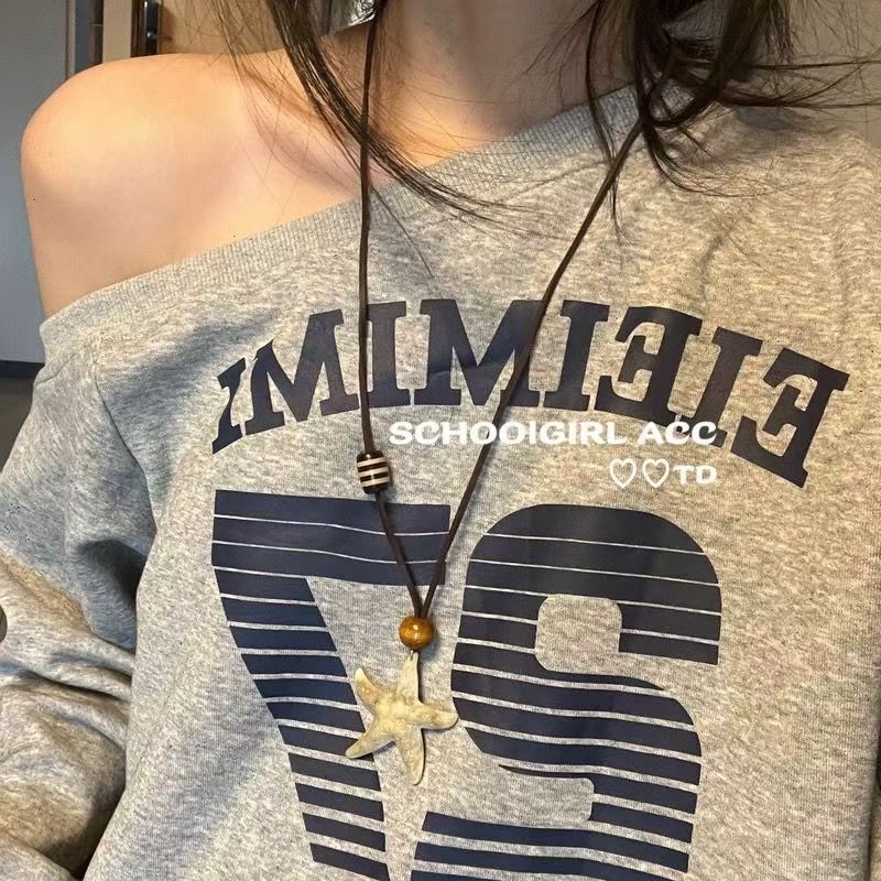 Minimalist Korean-Style Ins-Inspired Long Necklace for Women, Niche Ocean-Themed Retro High-End Adjustable Sweater Chain