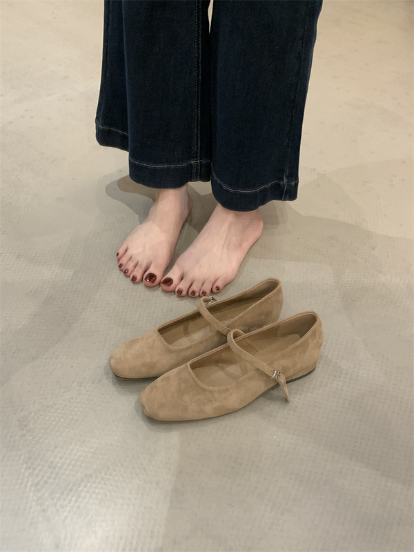 粗跟方头绒面玛丽珍单鞋女鞋子2025新款春秋气质晚晚风温柔豆豆鞋|undefined