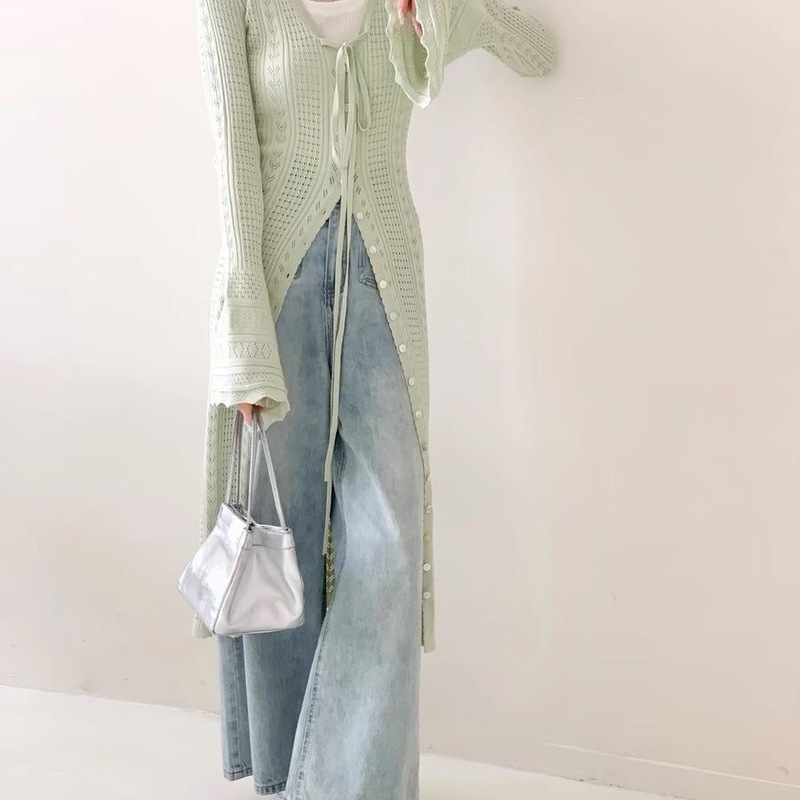 【Xu Ruohan Loves You, Same Style as Shen Xifan】Knitted Cardigan for Women, Long Style, Slim Fit, Slimming Effect, Bell Sleeve Jacket