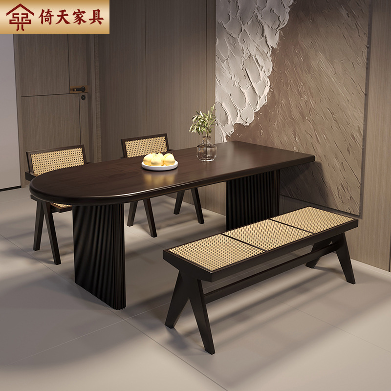 Icy Nordic solid wood dining table with a simple design, suitable for home use, a long table for small apartments, a rectangular dining table for dining, and a dining table for homestays