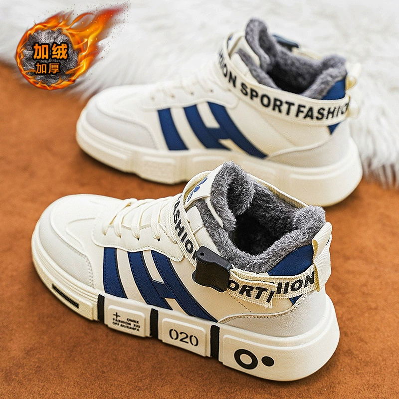 Зимние ботинки, мужская обувь, зимняя спортивная молодежная непромокаемая рабочая обувь с высоким берцем, утолщенная теплая и морозостойкая хлопковая обувь на флисовой подкладке