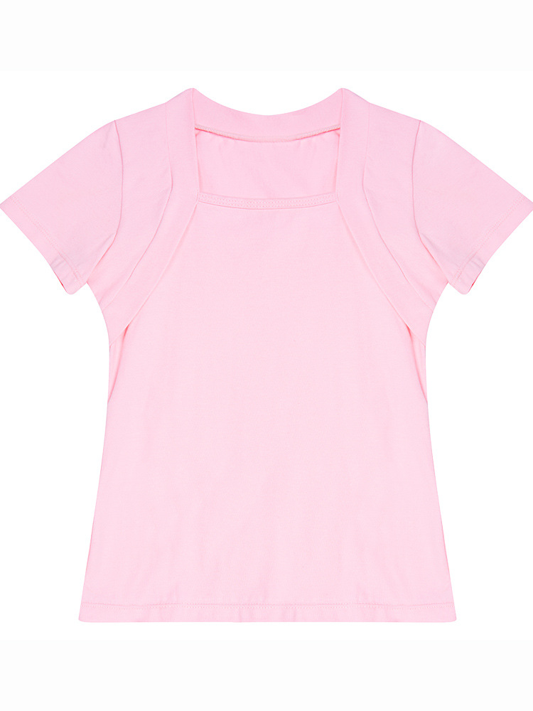Ropa de baile para niños Ropa de práctica de dos piezas para niñas de verano Cuello cuadrado de algodón de manga corta Top de dos piezas falso Ropa de baile chino para niños