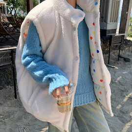 羊羔毛双面穿新款冬季棉服马甲叠穿外套女马夹宽松小个子棉袄