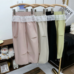 Girls' Summer Lace Trim Cargo Pants 2025 Trendy Stylish Toddler Jogger Pants Quick-Dry Pants Elementary School Pants