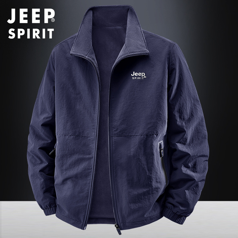 JEEP SPIRIT秋冬季男休闲夹克外套双面穿立领夹克大码上衣2502A|undefined