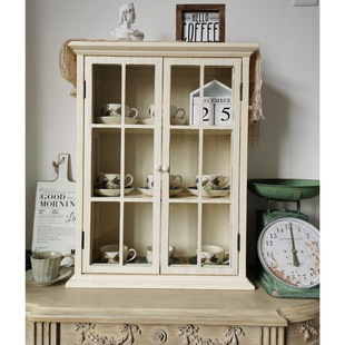 French Country Vintage Solid Wood Antique Glass Door Hanging Cabinet Wall Cabinet Display Cabinet Kitchen Bathroom Wall Locker