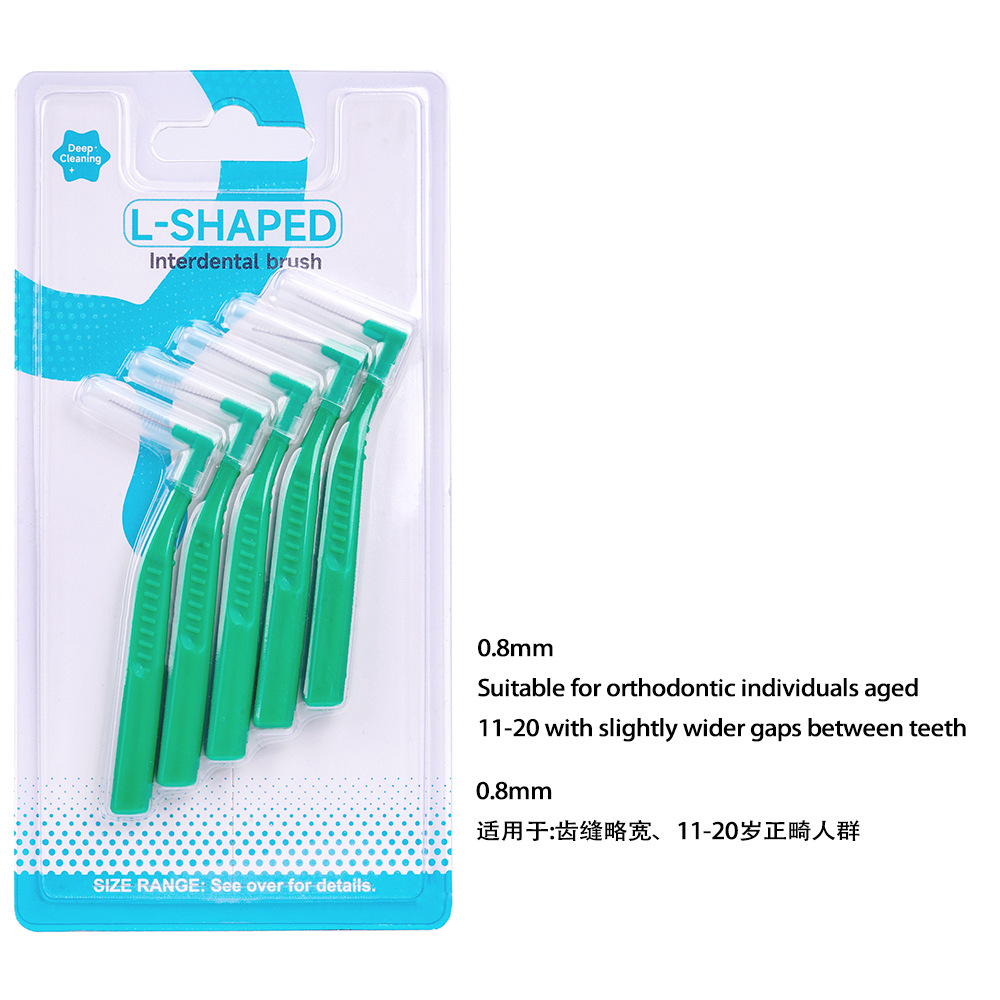 Cepillo interdental en forma de L cepillo interdental cuidado de ortodoncia cerdas suaves limpieza desechable espacio de la ranura cepillo interdental en forma de 7