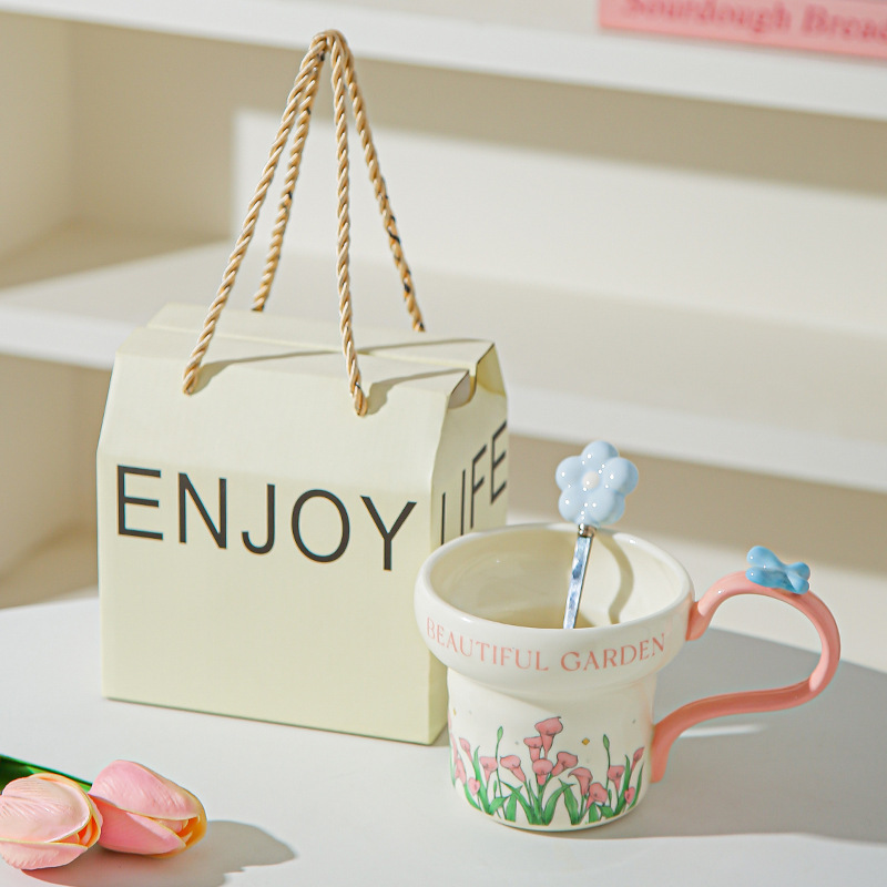 Taza de cerámica floral clásica taza de agua casera taza de desayuno taza de café de chicas taza de menú de la tarde regalo