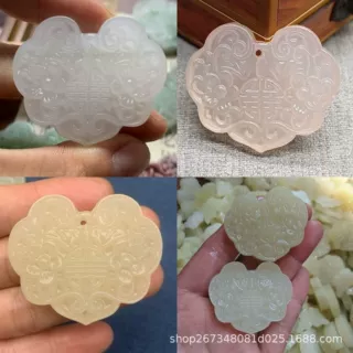 阿富汗玉福寿梅花如意锁吊坠 diy玉石配件璎珞项链玉佩饰品