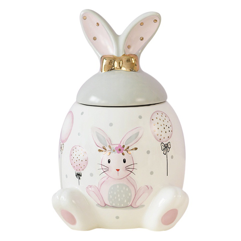 Conejo de oro rosa serie tarro de almacenamiento de gran capacidad tarro de almacenamiento de tamaño pequeño creativo de dibujos animados modelado de alivio ventas directas de fábrica