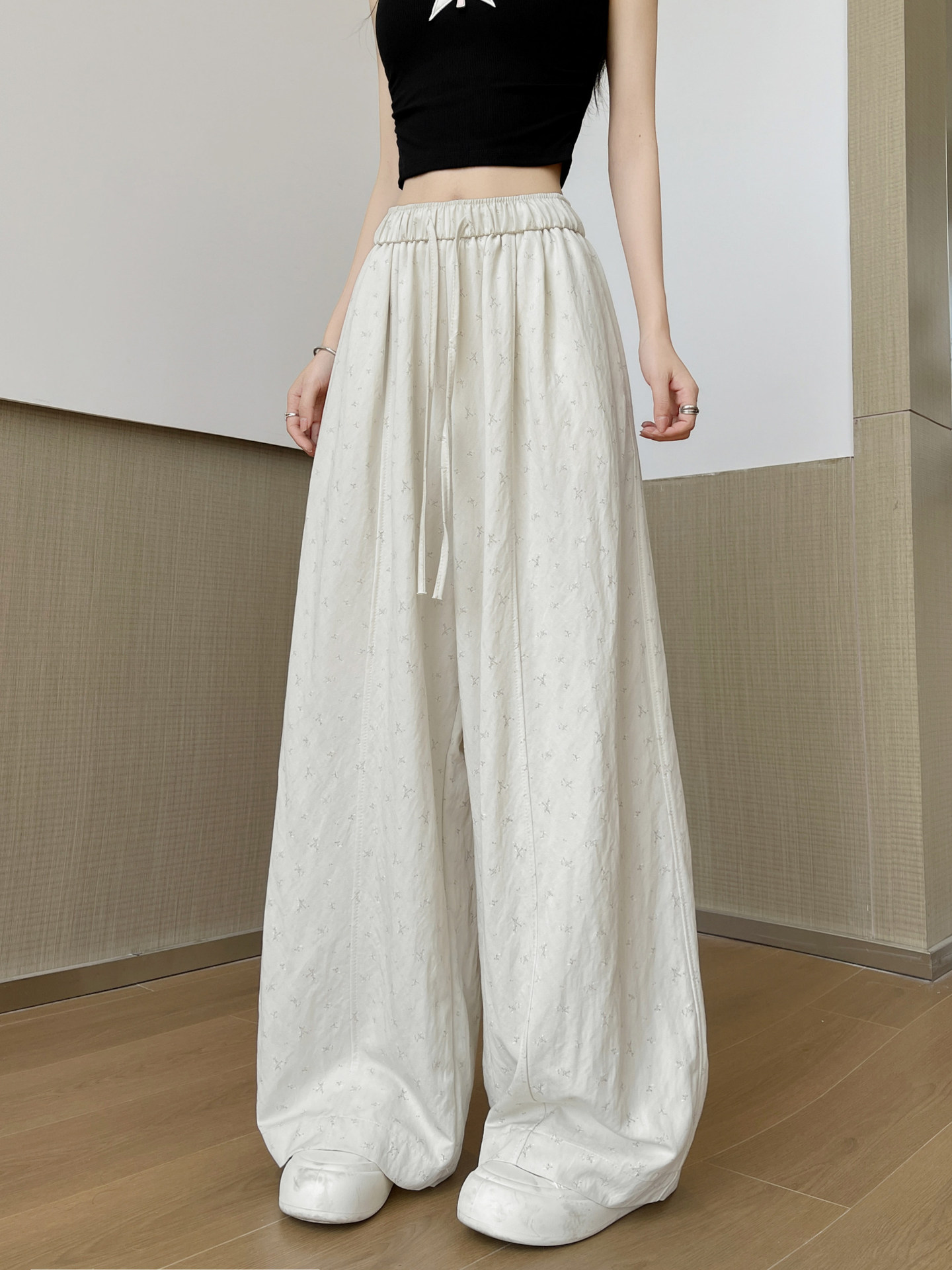 Quần culottes nữ ống rộng chất liệu lụa mỏng, phong cách cổ điển, dáng suông rủ — Phiên bản kéo dài của Rice Grey