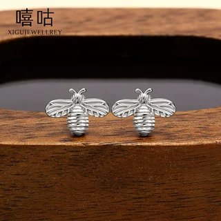 嘻咕E2168 S925银时尚简约小蜜蜂耳钉轻奢个性小众设计养耳洞耳饰