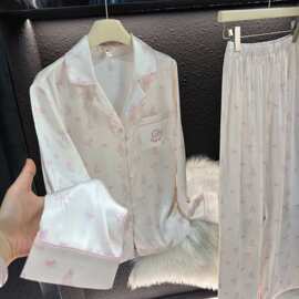 【香软睡衣】少女甜美小兔烫钻睡衣女春秋季长袖仿醋酸家居服套装