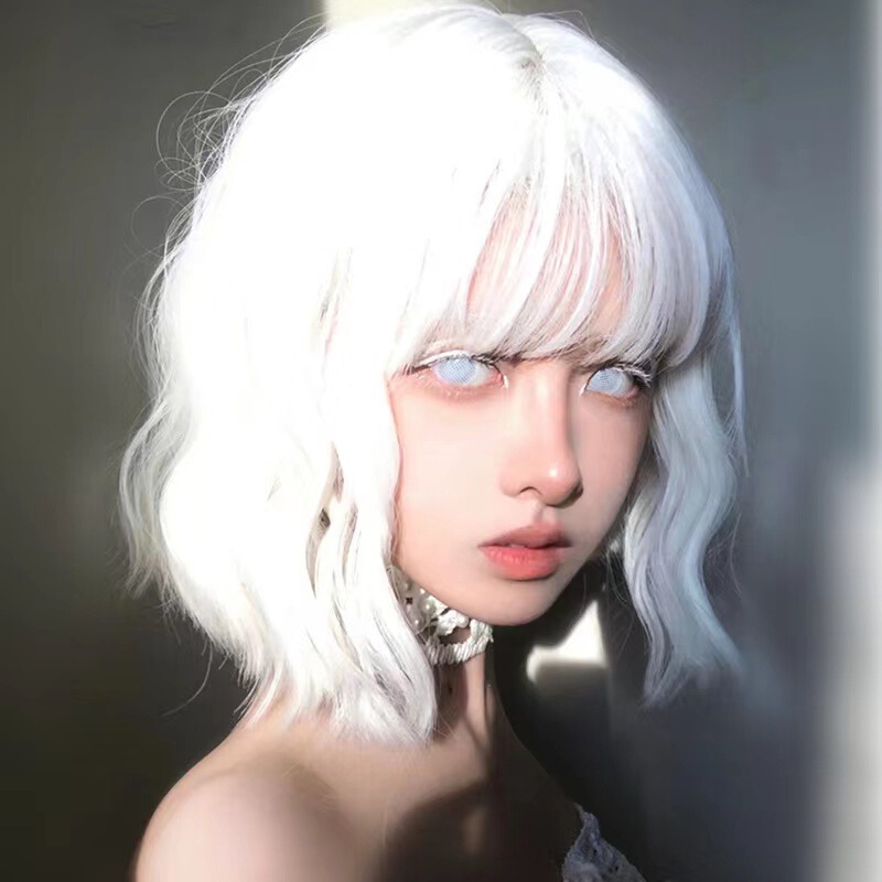 Wig for Women, Soft Girl Style, Lolita, Silver-White Short Curly Hair, Can Be Styled with Side Parting, Realistic Fashion, European and American Style, Full Head Wig Wig for Women, Soft Girl Style, Lolita, Silver-White Short Curly Hair, Can Be Styled with Side Parting, Realistic Fashion, European and American Style, Full Head Wig