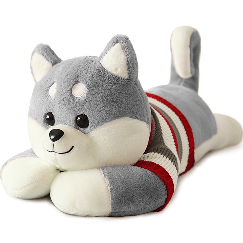 Fábrica directa de juguetes de peluche para perros de madera, almohada de cama, muñeca de tela linda, muñeca gris al por mayor image 5