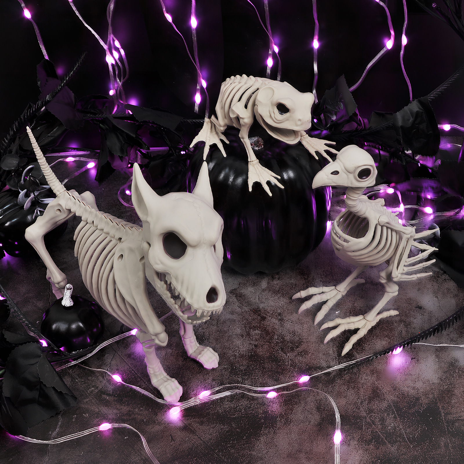 Transfronterizos de Halloween simulación esqueleto de animales decoraciones de terror decoraciones bar decoración de casas embrujadas props esqueleto de plástico