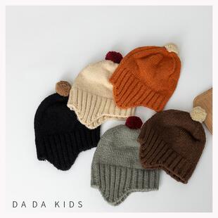 Korean baby ear protection cap ~ ins Korean autumn and winter boys and girls solid color small pull pull warm knitted cap tide