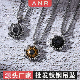 不锈钢吊坠批发钛钢饰品定制爆款金色项链八芒星黑色锆石工厂跨境