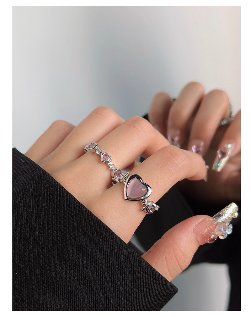 10g Weight Zircon Inlay Material Open Ring Classification Adjustable Ring Size 1 Piece Quantity Daily Occasion Copper Material Heart Shape Pattern Women'S Gender Inlay Design Fashion Style 1 Piece Fashion Heart Shape Copper Inlay Zircon Open Ring 4