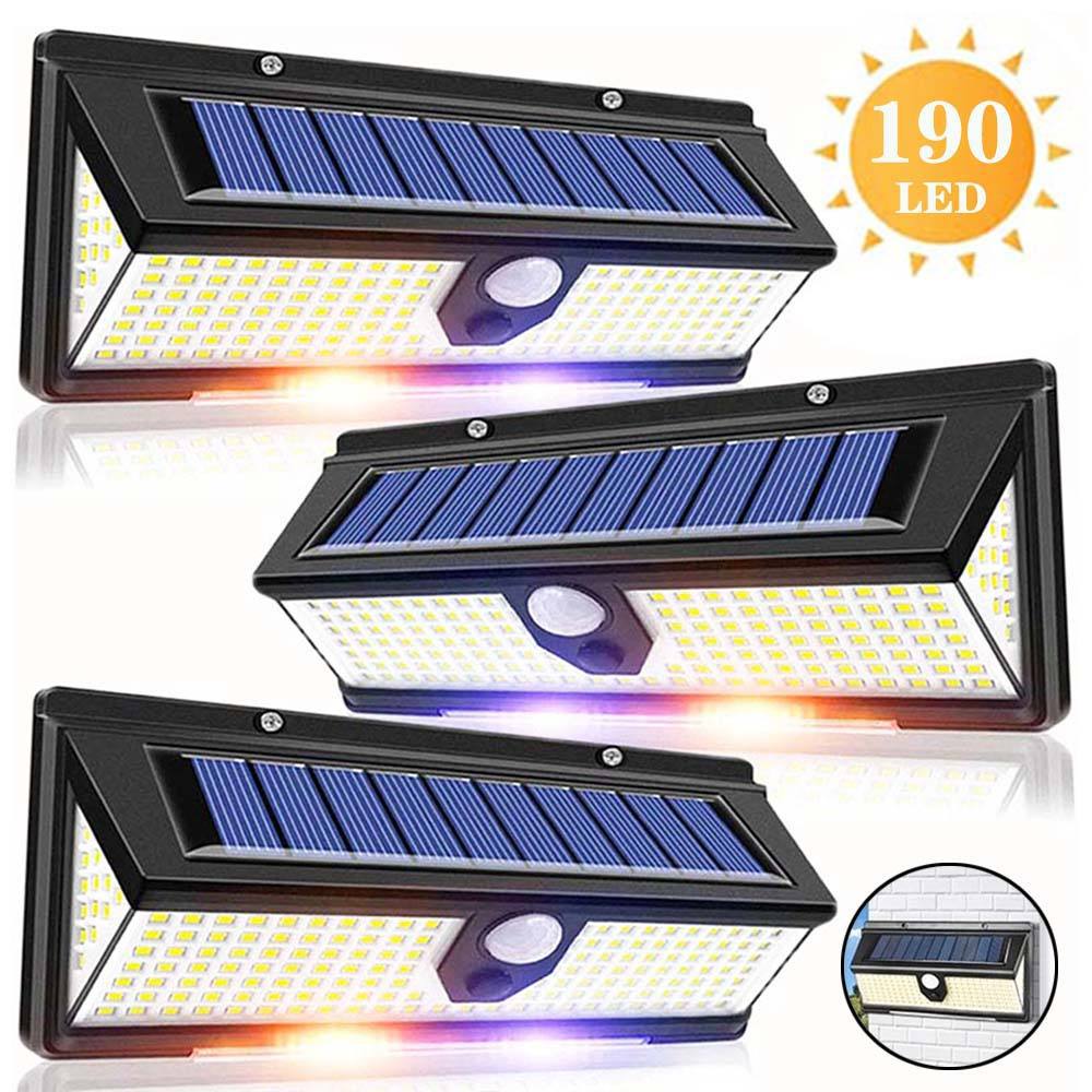 190Led Solar Light Human Body Sensor Garden Light Three-Sided Light-Emitting Street Light Red and Blue Light Waterproof Outdoor Lighting