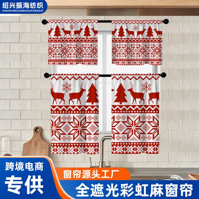 Factory Sales Christmas Party Short Curtain Amazon Finished Kitchen Curtain Short Curtain Christmas Wear Rod Curtain Window Curtain Curtain