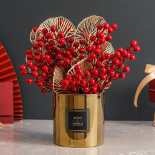 冬青仿真花套装摆件假花客厅摆设发财果浆果圣诞小红果家居装饰品