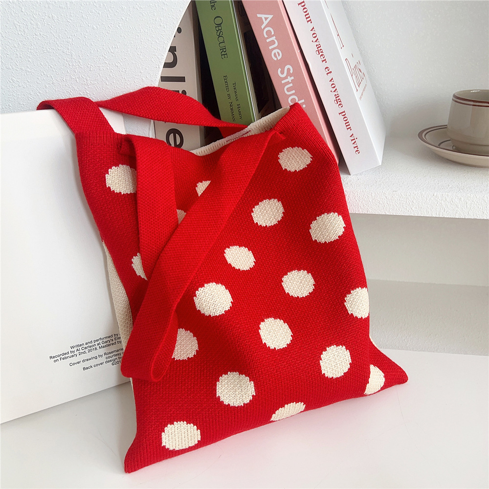 Women's Medium Knit Polka Dots Vintage Style Classic Style Square Open Shoulder Bag display picture 11