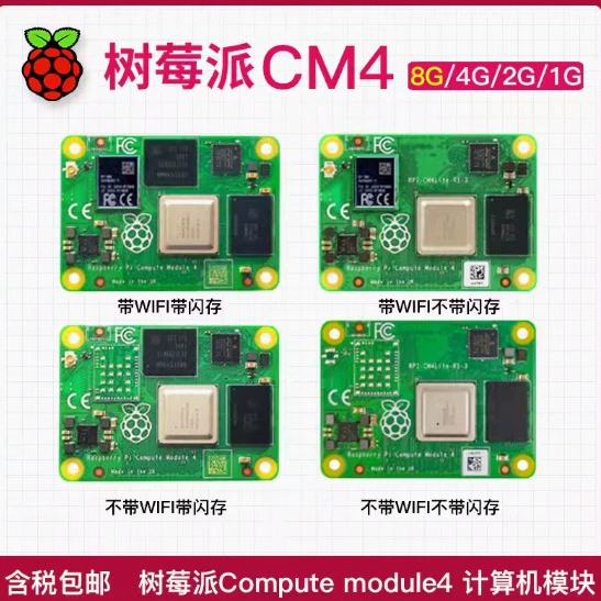 Compute Module (Raspberry Pi) CM4, Wi‑Fi, 1–4 ГБ ОЗУ, 8–32 ГБ eMMC