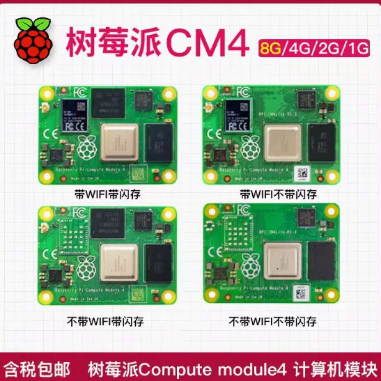 Compute Module (Raspberry Pi) CM4, Wi‑Fi, 1–4 ГБ ОЗУ, 8–32 ГБ eMMC