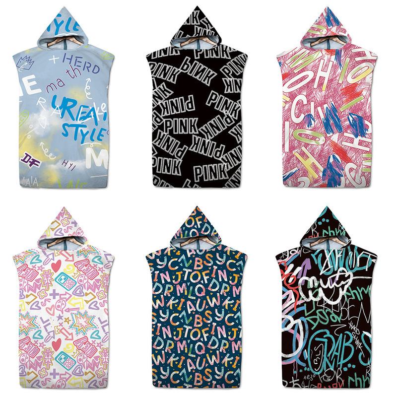 Letter Factory wholesale adult bath towel cloak children hooded microfiber digital printing wearable bath towel