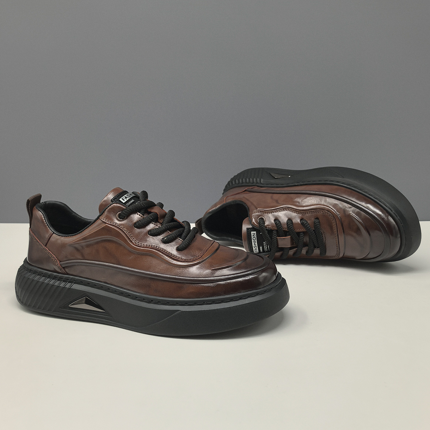 Men's Breathable Leather Sneakers, Trendy Genuine Leather Versatile European Style Men's Shoes, Thick-Soled Height-Increasing Casual Shoes