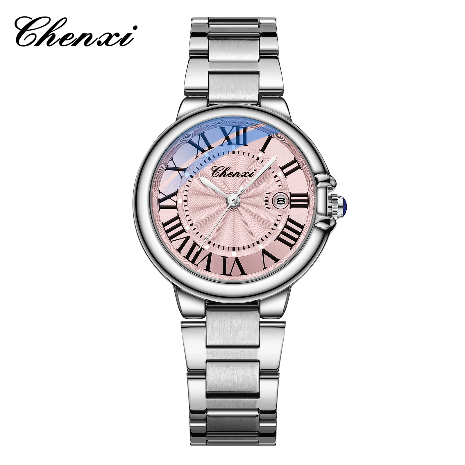 CHENXI pareja reloj calendario azul aguja correa de acero reloj impermeable reloj transfronterizo pareja caliente reloj
