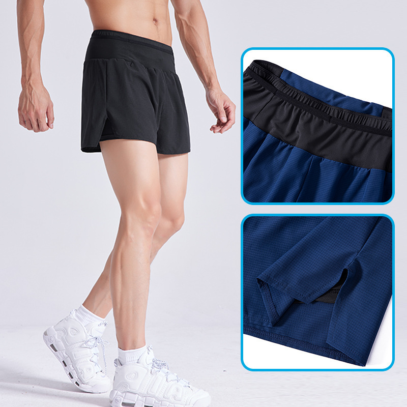 Summer Thin Running Three-Quarter Pants with Waist Bag, Quick-Drying Elastic Training Sports Shorts, Men's Basketball Fitness Pants