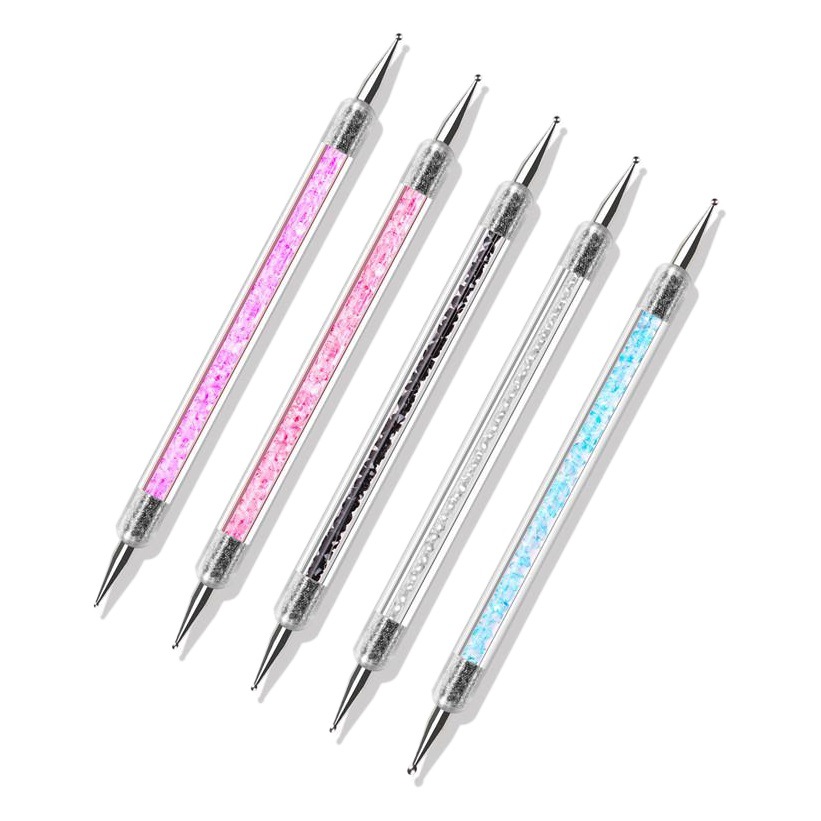 Herramientas de uñas suministros de herramientas de doble cabeza de clavo de punta de perforación cristal transparente con punto de diamante punto de la pluma