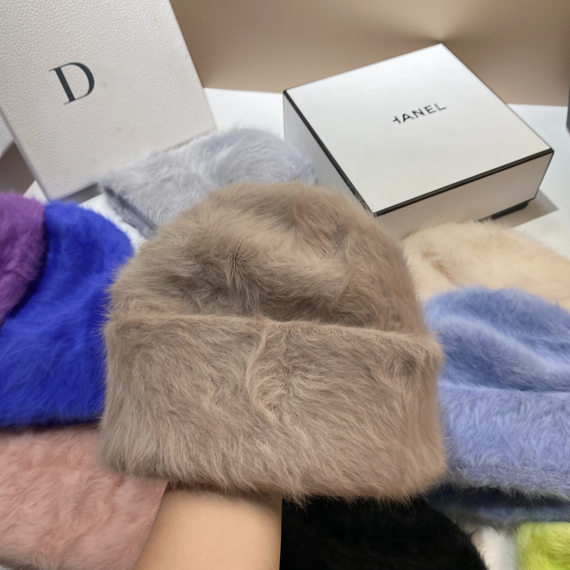 Koreansk plys-hat med to iført pandebånd til varme i efteråret og vinteren, Angora-kaninhår-hat, moderigtigt og_voghion.com