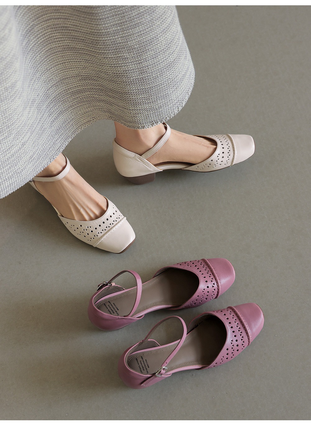 Sandal nữ da cừu mũi trùm gót thấp quai ngang một dây hở gót — màu tím chi tiết 1