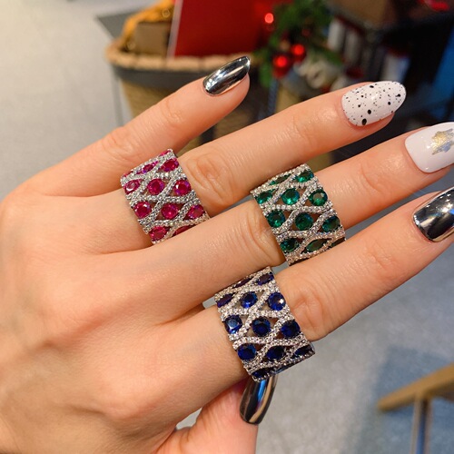 Women's imitation gemstone rings, retro-style diamond-studded rings for ladies, shiny and dazzling